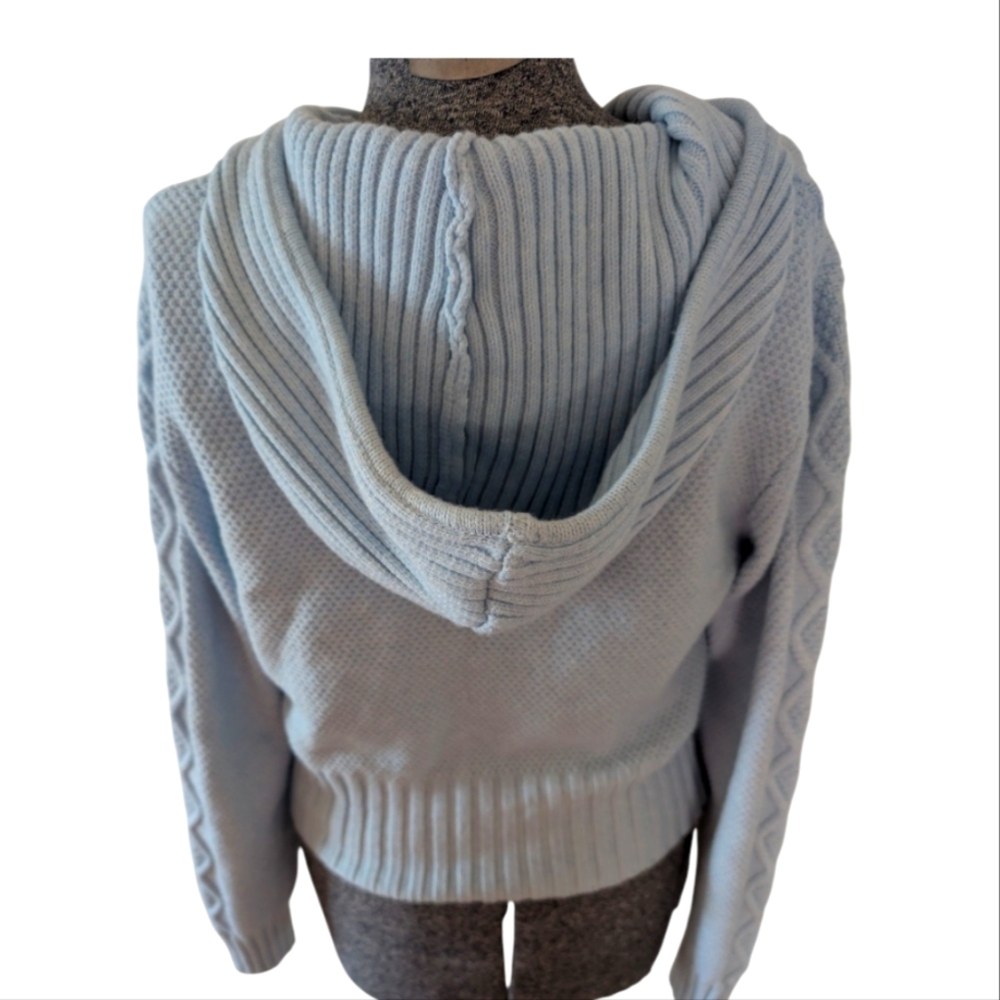 NWT Wild Fable Light Blue Cable Knit Zip-Up Hooded Sweater Medium Baby Blue - Picture 3 of 9